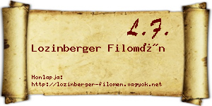 Lozinberger Filomén névjegykártya